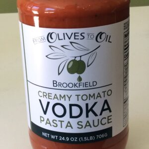 A bottle of creamy tomato vodka pasta sauce.